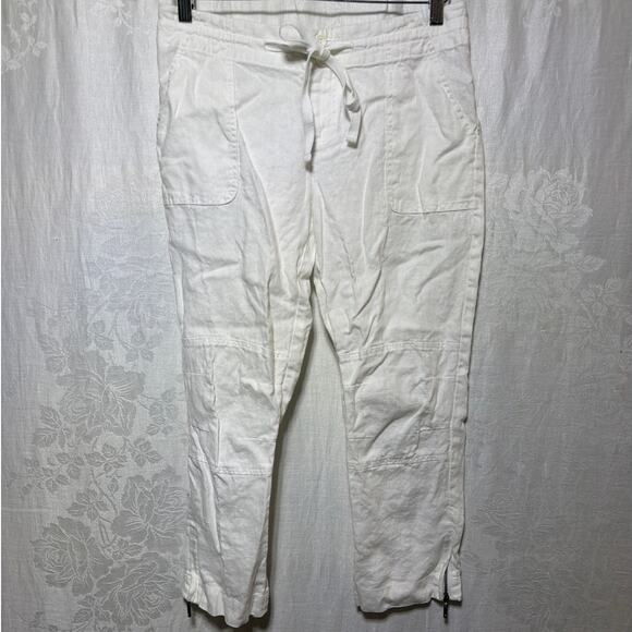 Inc. Pants - Inc Beach Pants 4 White 100% Linen Zip Ankles Utility Reinforced Knee Tapered